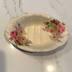 Vintage Soap Dish-Kernewek stoneware Goonhavern Cornwall England- delicate rose